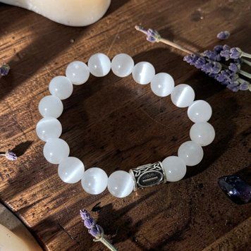 Selenite Bracelet with the Isa Rune, Silver