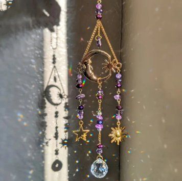 Sun catcher &ldquo;Moon&rdquo; with Amethyst gold