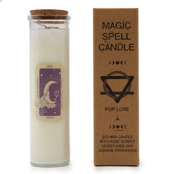 &ldquo;Love&rdquo; Glass Spell Candle with Rose Quartz