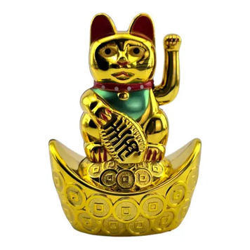 Кошка Манеки-неко машет лапой на чаше богатства (13,5 х 9,5 х 6.5 см) 08297 фото