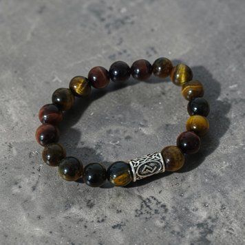 Tiger Eye, Hawk's Eye and Bull's Eye Bracelet with the Jera Rune