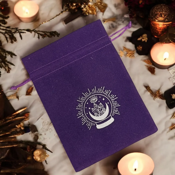 Magic Ball Bag. White on a purple background.