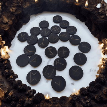 Alder Runes, dark, round (d = 31 mm), coated with enamel